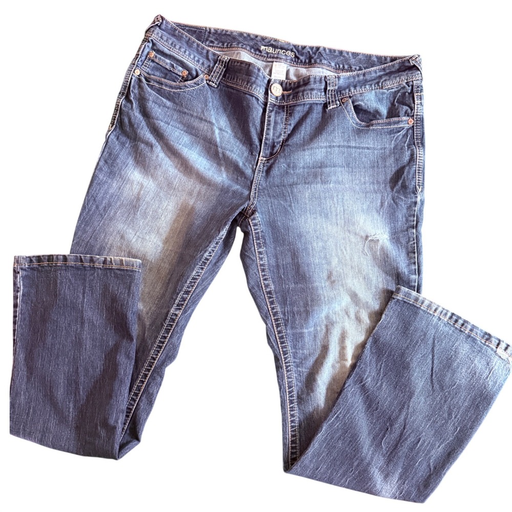 Maurices Womens Bootcut Jeans Size 20 Tall Medium Wash Stretch Distressed Denim